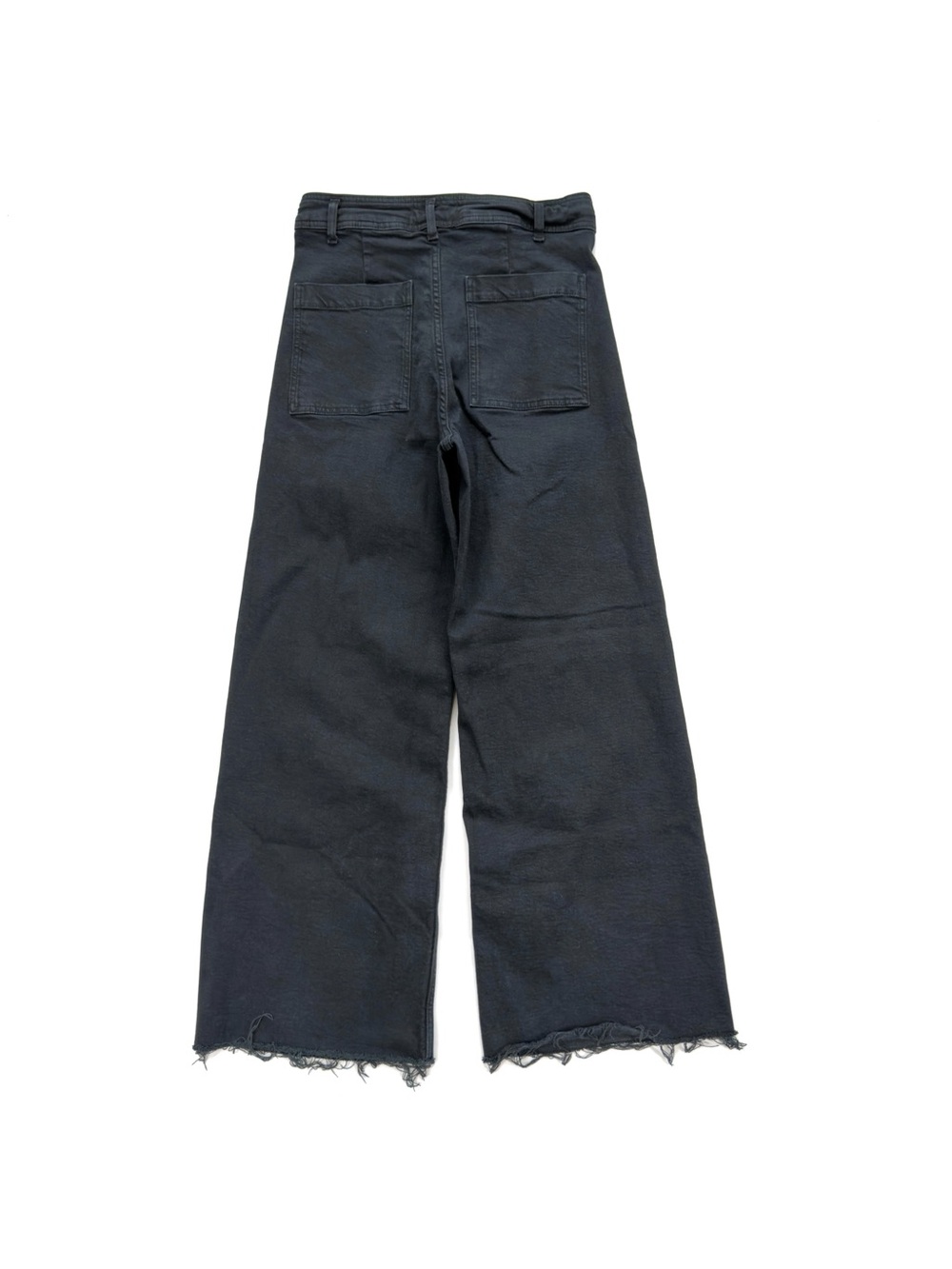 Zara The Marine Straight Jeans Womens 8 Black High Rise Wide Leg Raw Hem Denim